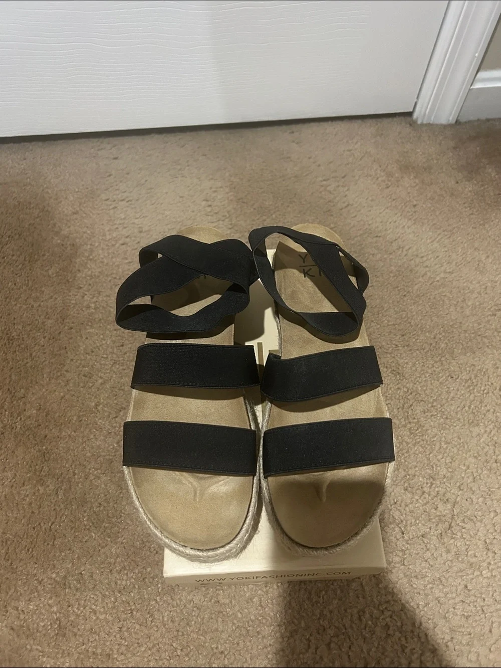Yoki Black Espadrille Platform Sandals with Crisscross Straps